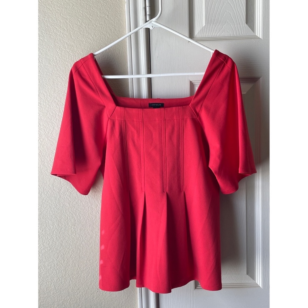 Ann Taylor NWOT Pleated Boatneck Blouse - Red